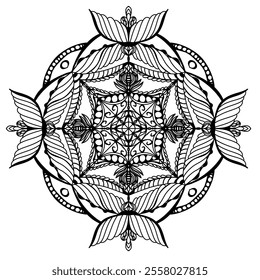 Black and White Design for Coloring. Relaxation or Meditation Pattern