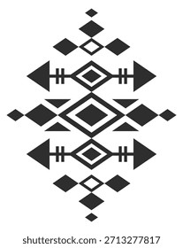 A black and white design with a diamond shape and arrows