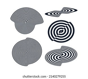 Black and white design elements. Abstract melted liquid shape. Psychedelic stripes. 3D vector illustration for cover, poster, booklet, brochure, flyer, album or banner. 