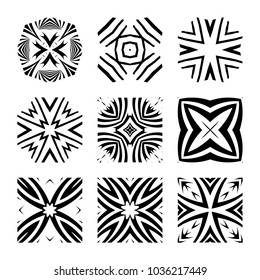 Black and white design elements. Decorative retro pattern, tiles for creating seamless pattern. Vector