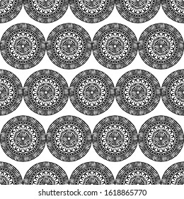 Black and white design. Ethnic boho ornament. Seamless pattern. Tribal motif. Vector illustration for web design or print.