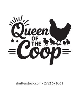 A black and white design featuring a hen with chicks and text