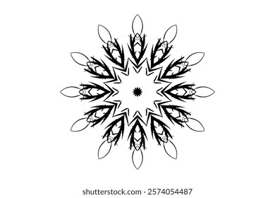 Black and White Design Featuring a Prominent Flower with Intricate Details and Elegant Patterns	
