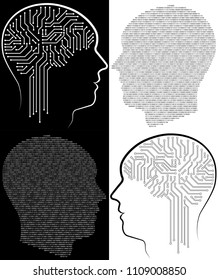 Black and white design of human had with digital and electronic brain can be used for cover, poster, banner, t-short print etc.