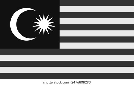 Black and white design Malaysia flag vector illustration isolated. Kuala Lumpur flag. Malaysia is a member of Asean Economic Community, AEC. State in Asia national symbol.