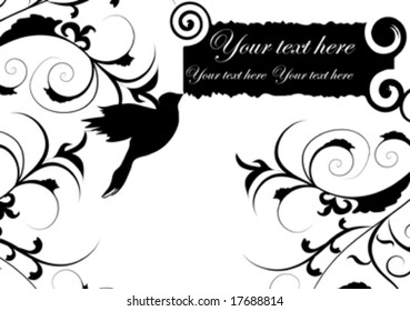 black and white design ornament with dove