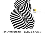 Black and white design. Pattern with optical illusion. Abstract 3D geometrical background. Vector illustration.