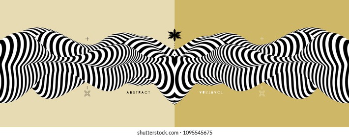 Black and white design. Pattern with optical illusion. Abstract 3D geometrical background. Vector illustration.