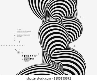 Black and white design. Pattern with optical illusion. Abstract 3D geometrical background. Vector illustration.