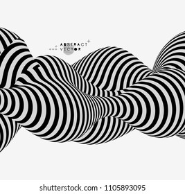 Black and white design. Pattern with optical illusion. Abstract 3D geometrical background. Vector illustration.