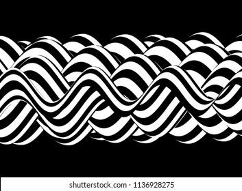 Black and white design. Pattern with optical illusion. Abstract 3D geometrical background. Vector illustration.