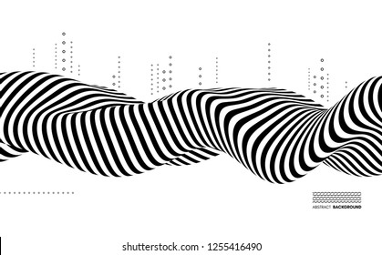 Black and white design. Pattern with optical illusion. Abstract 3D geometrical background. Vector illustration.