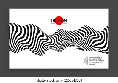 Black and white design. Pattern with optical illusion. Abstract 3D geometrical background. Vector illustration.