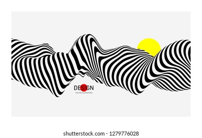 Black and white design. Pattern with optical illusion. Abstract 3D geometrical background. Vector illustration.