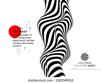 Black and white design. Pattern with optical illusion. Abstract 3D geometrical background. Vector illustration.