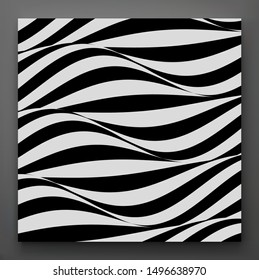 Diseño en blanco y negro. Patrón con ilusión óptica. Resumen del fondo geométrico 3D. Ilustración vectorial.