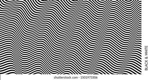 Black and white design. Pattern with optical illusion. Abstract 3D geometrical background. Vector illustration.