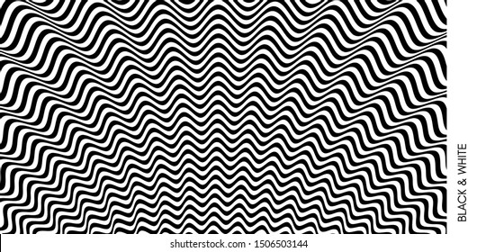 Black and white design. Pattern with optical illusion. Abstract 3D geometrical background. Vector illustration.