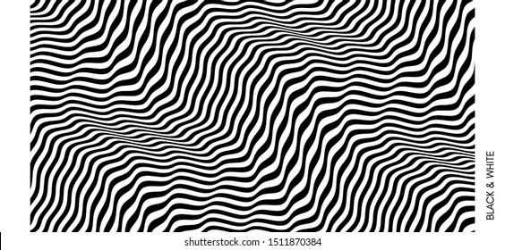 Black and white design. Pattern with optical illusion. Abstract 3D geometrical background. Vector illustration.