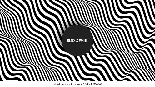 Schwarz-Weiß-Design. Muster mit optischer Illusion. Abstrakter geometrischer 3D-Hintergrund. Vektorgrafik.