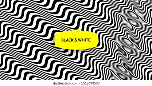 Black and white design. Pattern with optical illusion. Abstract 3D geometrical background. Vector illustration.