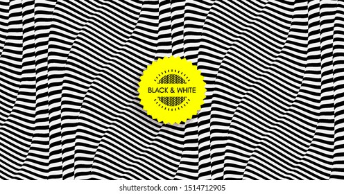 Black and white design. Pattern with optical illusion. Abstract 3D geometrical background. Vector illustration.