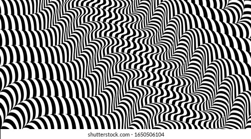 Black and white design. Pattern with optical illusion. Abstract 3D geometrical background. Vector illustration.