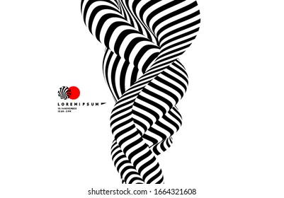 Black and white design. Pattern with optical illusion. Abstract 3D geometrical background. Vector illustration.