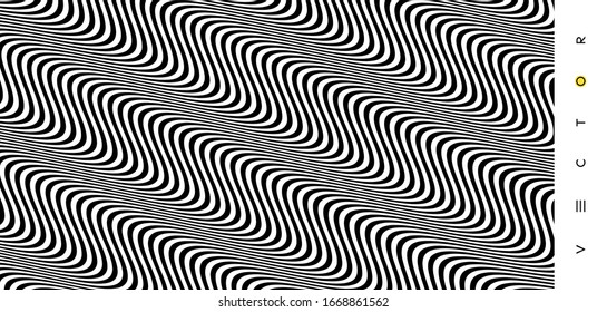 Black and white design. Pattern with optical illusion. Abstract 3D geometrical background. Vector illustration.
