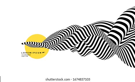Black and white design. Pattern with optical illusion. Abstract 3D geometrical background. Vector illustration.