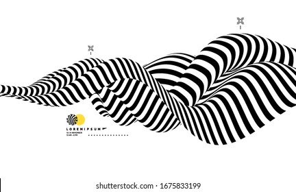 Black and white design. Pattern with optical illusion. Abstract 3D geometrical background. Vector illustration.