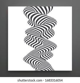 Black and white design. Pattern with optical illusion. Abstract 3D geometrical background. Vector illustration.