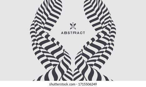 Black and white design. Pattern with optical illusion. Abstract 3D geometrical background. Vector illustration