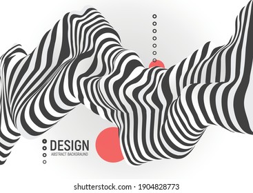 Black and white design. Pattern with optical illusion. Abstract 3D geometrical background. Vector illustration.