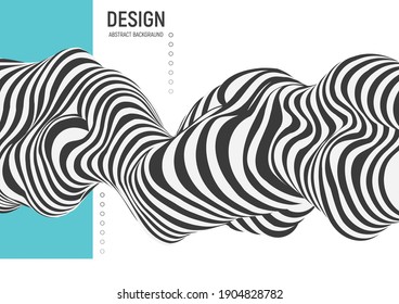 Black and white design. Pattern with optical illusion. Abstract 3D geometrical background. Vector illustration.