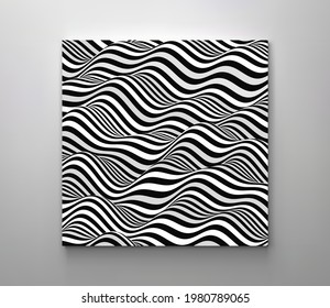 Black and white design. Pattern with optical illusion. Abstract 3D geometrical background. Vector illustration.