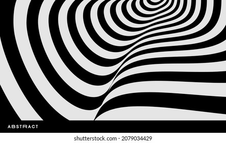 Black and white design. Pattern with optical illusion. Abstract striped background. Vector illustration.