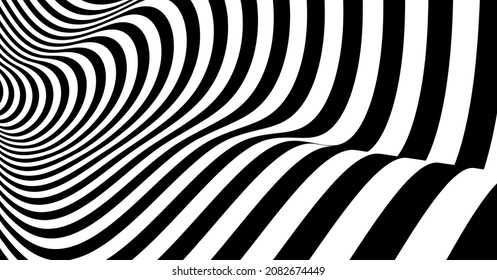 Black and white design. Pattern with optical illusion. Abstract striped background. Vector illustration.