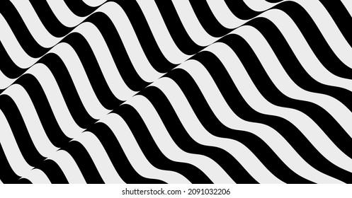 Black and white design. Pattern with optical illusion. Abstract striped background. Vector illustration.