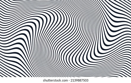 Black and white design. Pattern with optical illusion. Abstract striped background. Vector illustration.