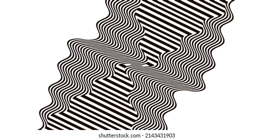 Black and white design. Pattern with optical illusion. The geometric background by stripes. 3d vector pattern for brochure, annual report, magazine, poster, presentation, flyer or banner.