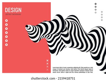 Black and white design. Pattern with optical illusion. Abstract 3D geometrical background. Vector illustration.