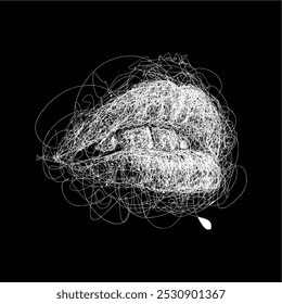 Labios sexy del arte del garabato del diseño blanco y negro