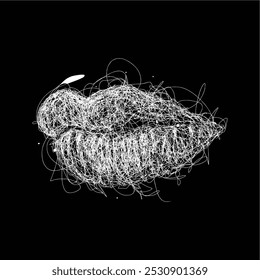 Labios sexy del arte del garabato del diseño blanco y negro