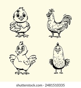 black and white design of several chickens