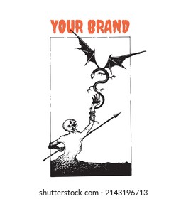 Black and white design of skeleton and dragon, vector. very suitable for the design of underground music fans