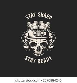 black and white design of Skull with tactical helmet