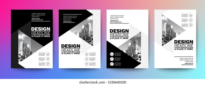black and white design template for poster flyer brochure cover. Graphic design layout with triangle graphic elements and space for photo background