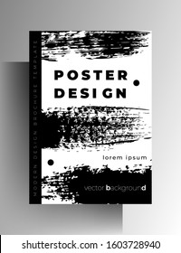 Black and white design template poster, cover with brush strokes. Vector 10 EPS.