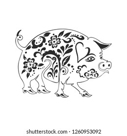 Black and White Design Vector Illustration with Piggy.